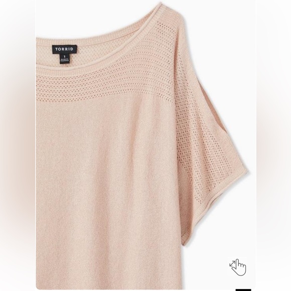 Torrid Pale Pink Shimmer Pointelle Cold Shoulder Dolman Top size 3 - Picture 3 of 8
